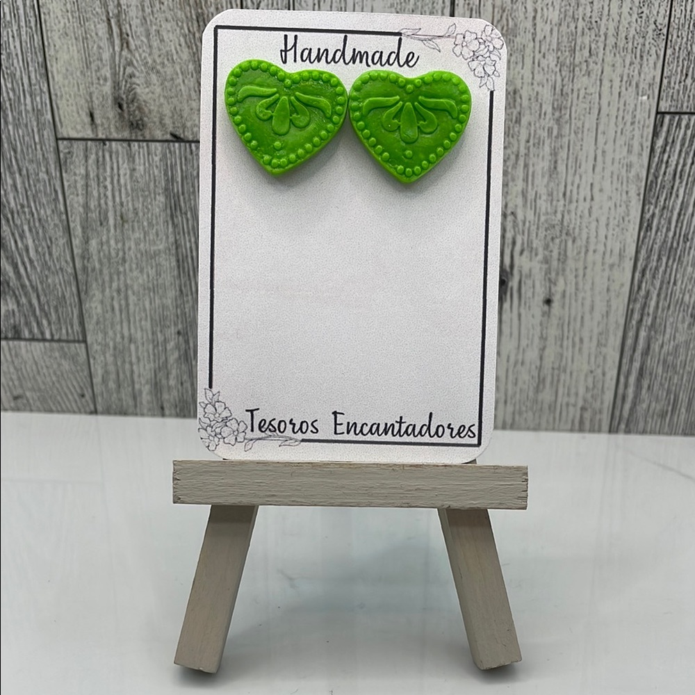 Handmade Green Heart Earrings